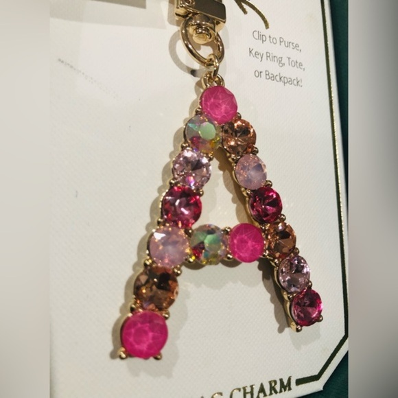 Beautiful gold plated Pink bejeweled gemstone A monogram bag purse key chain new - Picture 11 of 13